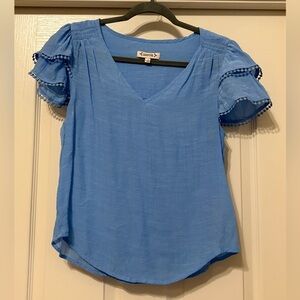 Nanette Lepore Sky Blue Blouse with Ruffle Sleeves